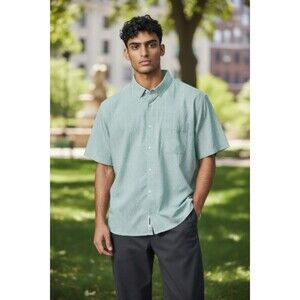 NWOT Mizzen Main Leeward Shirt Mens M White Green Performance Short Sleeve